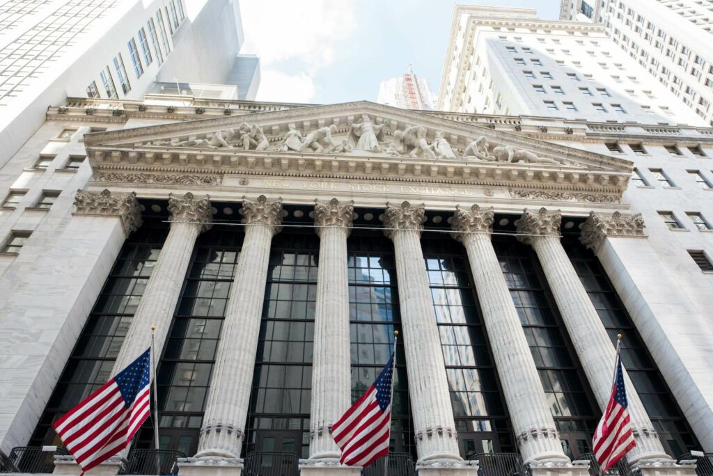 The New York Stock Exchange (NYSE) facade, Wall Street, NY